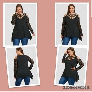 Lattice cut plus size assymetrical cold shoulder